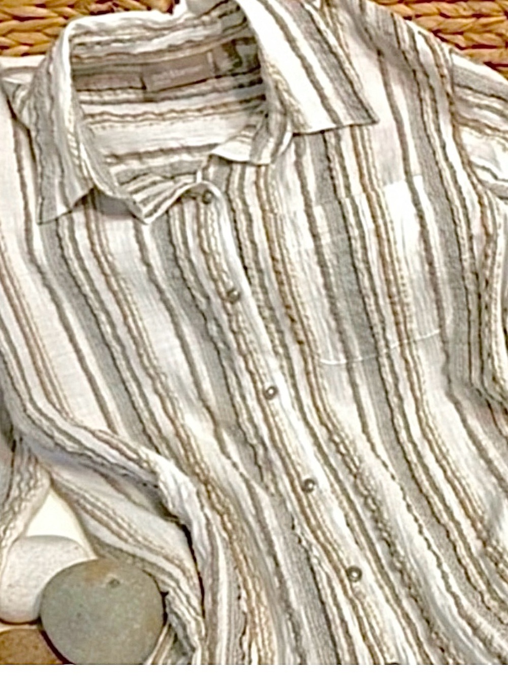 Sheer Beach Browns Striped Crinkle Top